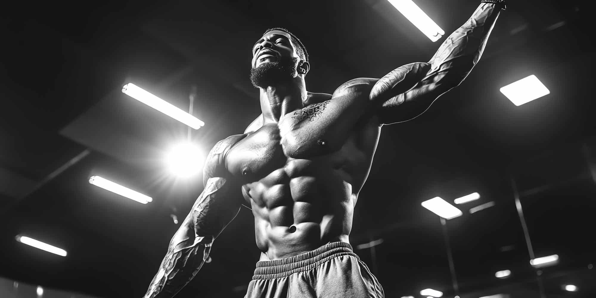 Száraz izomzatot bemutató testépítő, anavar szteroid használata melletti forma és izomdefiníció