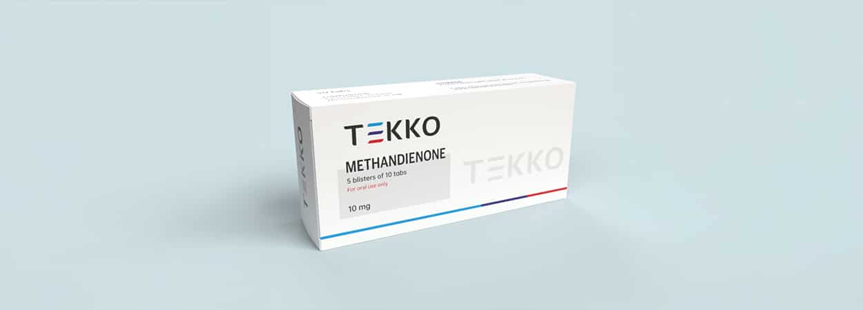 Tekko Methandienone 10 mg tabletta csomagolása edzést támogató orális készítményhez